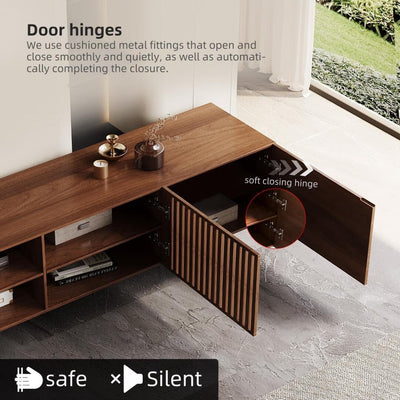 Mid-Century Modern TV Stand with 4 Doors Storage Cabinets, Fits TVs Up to 100 Inches, Living Room Entertainment Center