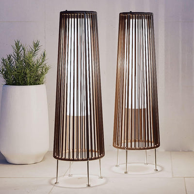 Outdoor Floor Solar Light 2-Pack, All-Weather Wicker Solar Patio Lamp Waterproof Outside Solar Deck Lamp for Porch, Yard, Garden