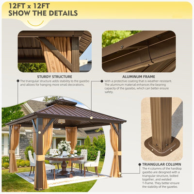 Outdoor Hardtop Gazebo with Galvanized Steel Double Roof & Aluminum Frame, Outdoor pergola with Premium Curtains and Nettings