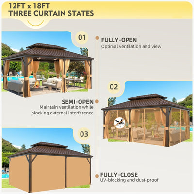 Outdoor Hardtop Gazebo with Galvanized Steel Double Roof & Aluminum Frame, Outdoor pergola with Premium Curtains and Nettings