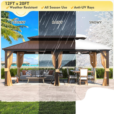 Outdoor Hardtop Gazebo with Galvanized Steel Double Roof & Aluminum Frame, Outdoor pergola with Premium Curtains and Nettings