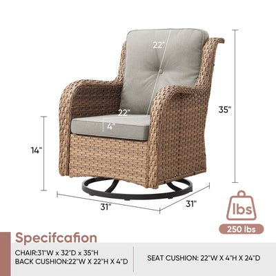 Gymojoy Outdoor Wicker Rocking Lounge Chairs with Swivel Base (Set of 2)