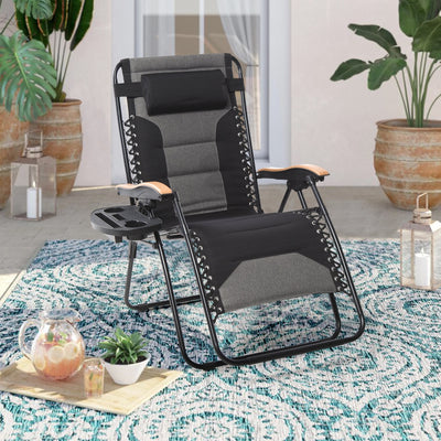 Oversize XL Padded Zero Gravity Lounge Chair Wider Armrest Adjustable Recliner with Cup Holder - N/A