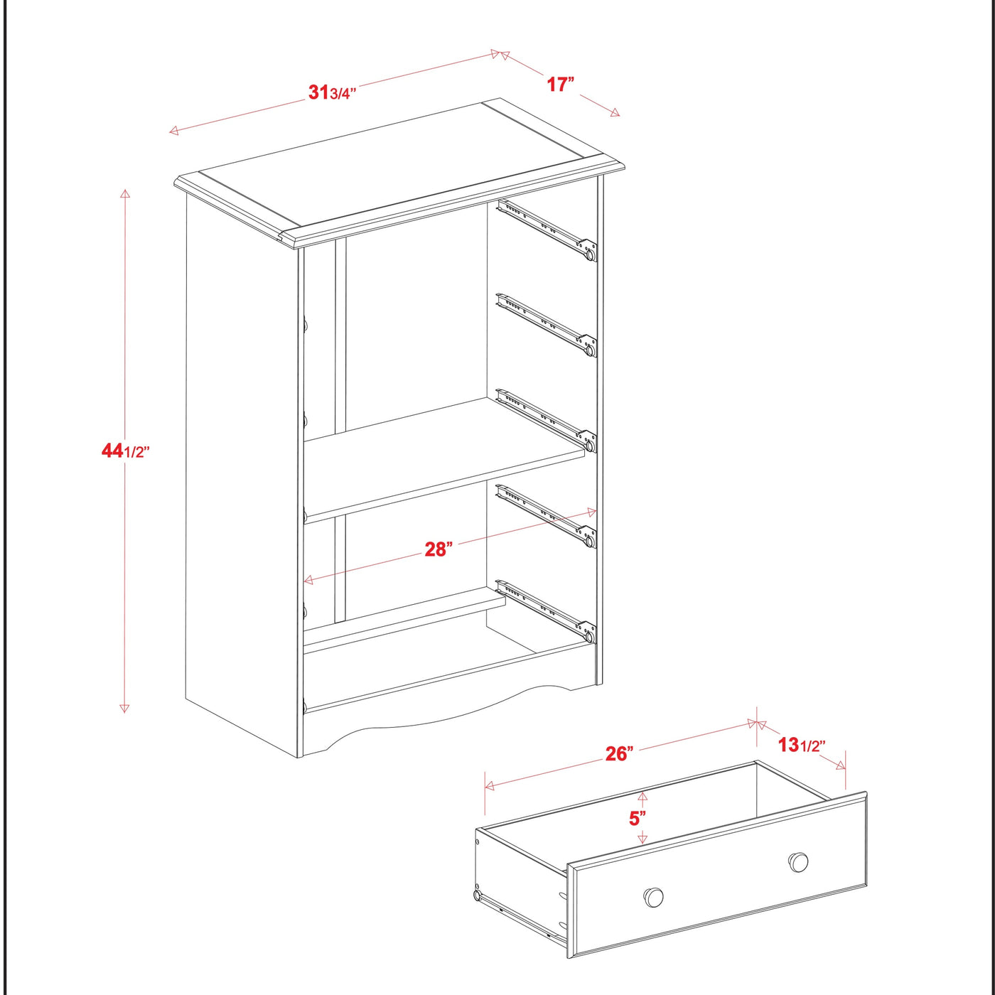 Palace Imports 100% Solid Wood 5-Drawer Chest with Metal or Wooden Knobs