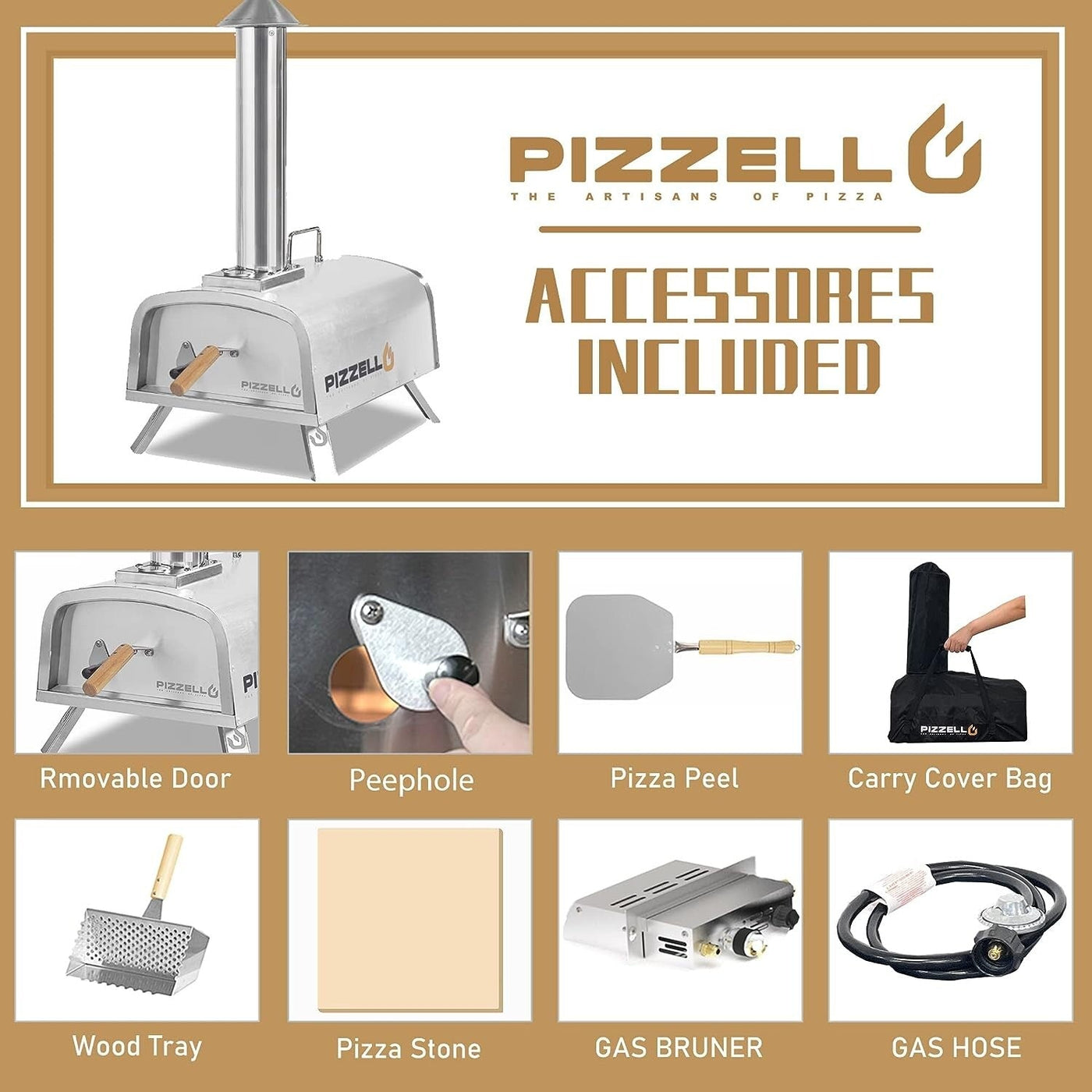 Multi-Fuel Outdoor Pizza Oven Stonebaked Pizza Maker with Gas Burner & Wood Box - 12 inch