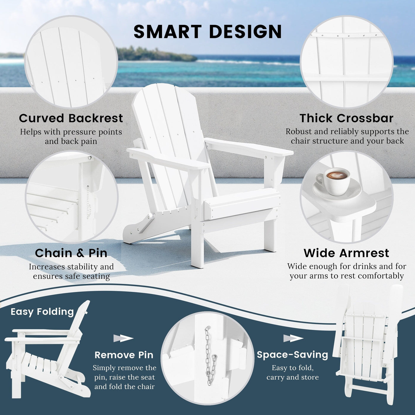 Polytrends Laguna Weather Resistant Outdoor Patio Folding Adirondack Chairs (Set of 4)