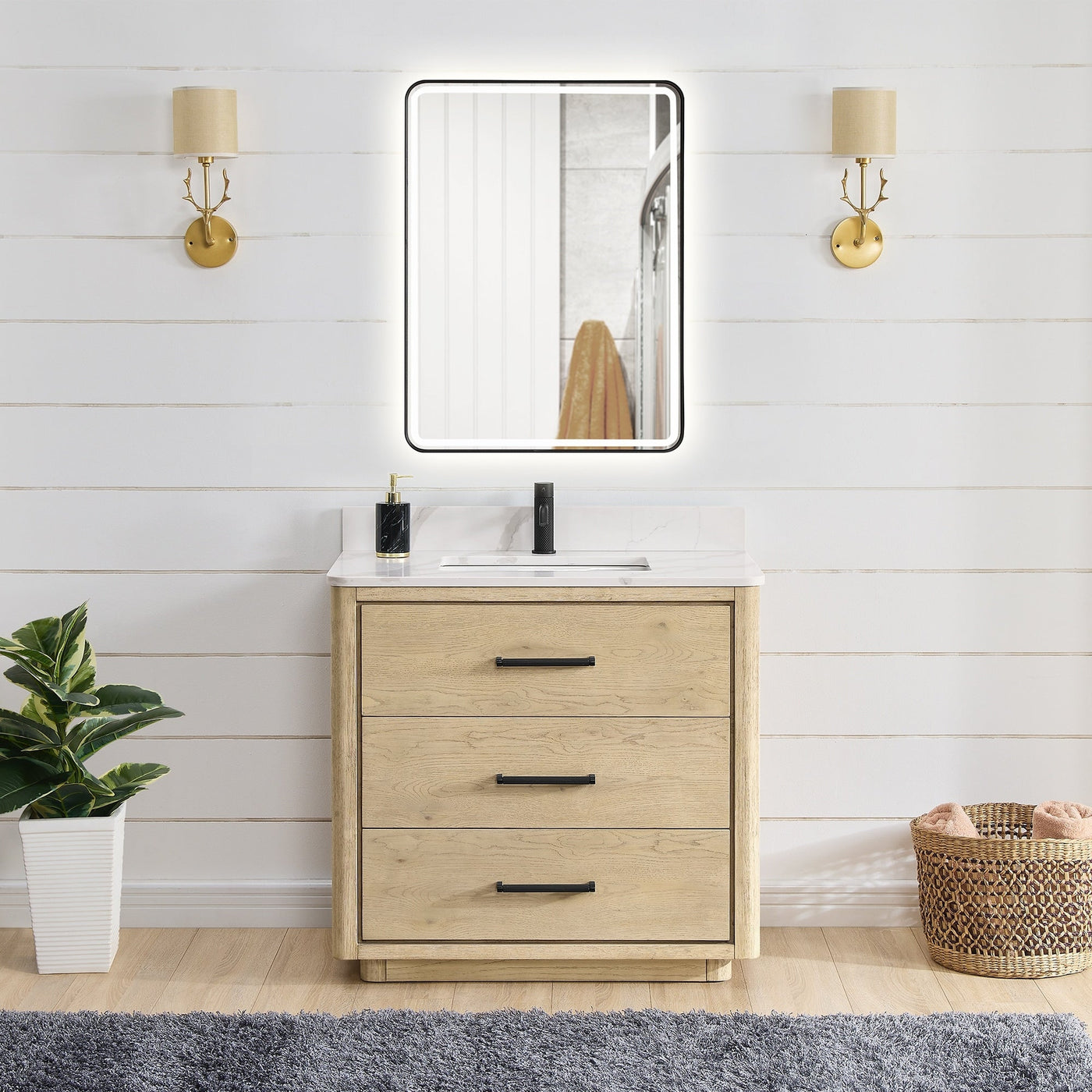 Porto Bath Vanity with White Quartz Stone Top without Mirror