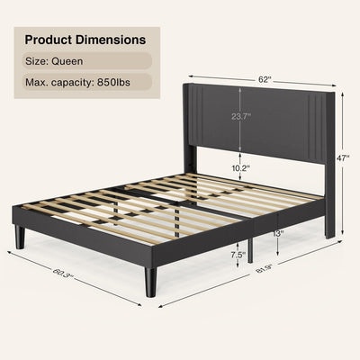 Queen/ Full Vertical Channels Upholstered Bed with Wingback Headboard