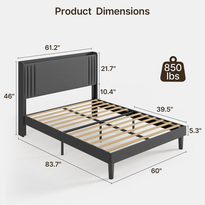 Queen/ Full Vertical Channels Upholstered Bed with Wingback Headboard
