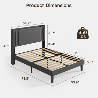 Queen/ Full Vertical Channels Upholstered Bed with Wingback Headboard