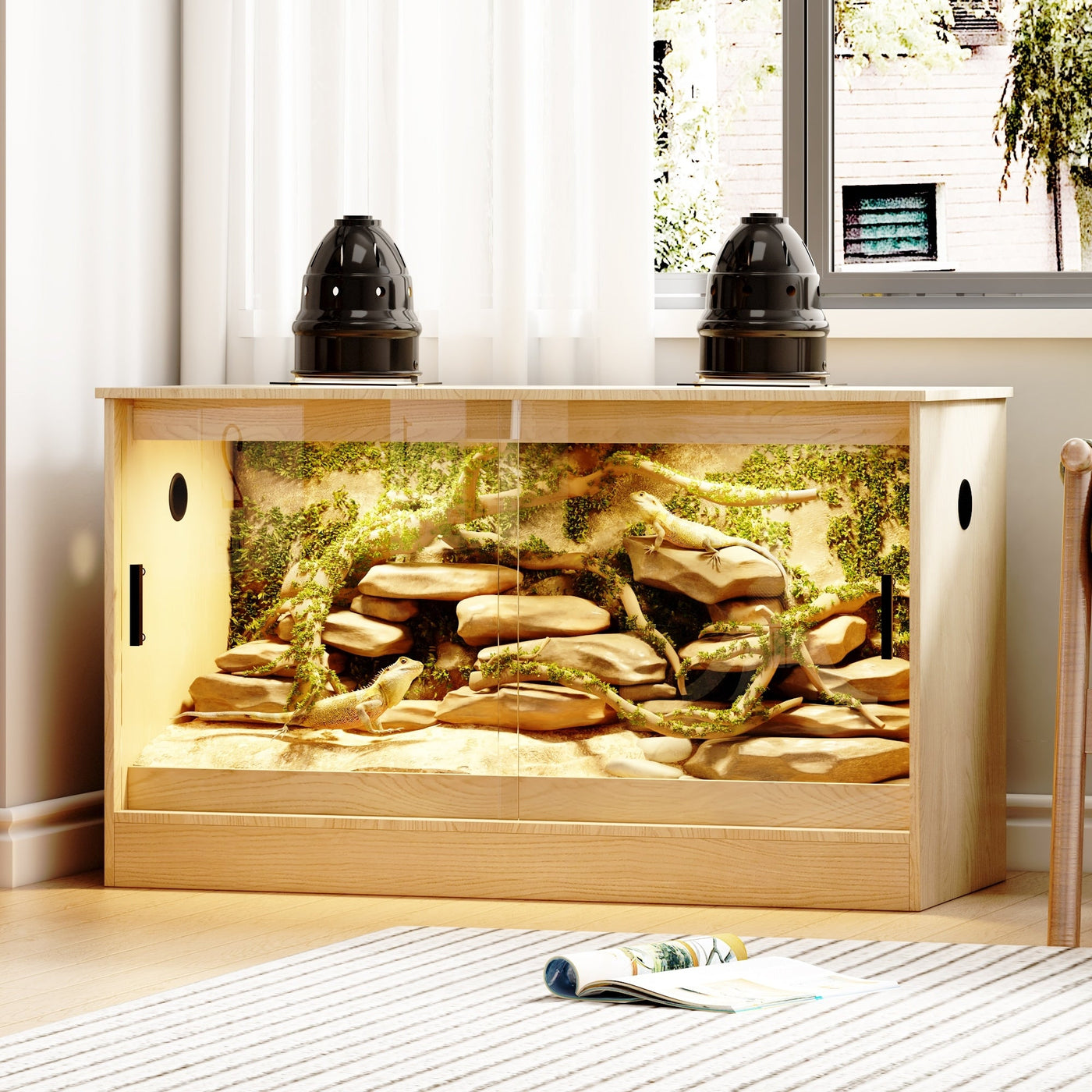 Reptile Habitat -Spacious Terrarium for Lizards, Snakes & More - 47.2