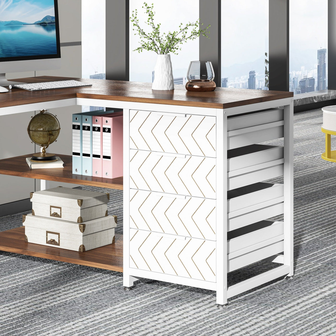 Reversible L-Shaped Office Desk Computer Desk Sturdy Writing Table Workstation