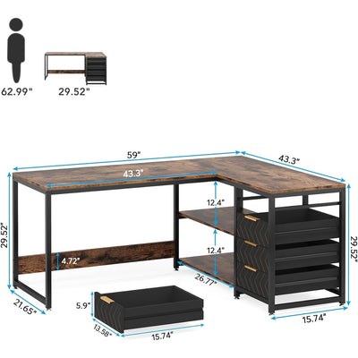 Reversible L-Shaped Office Desk Computer Desk Sturdy Writing Table Workstation
