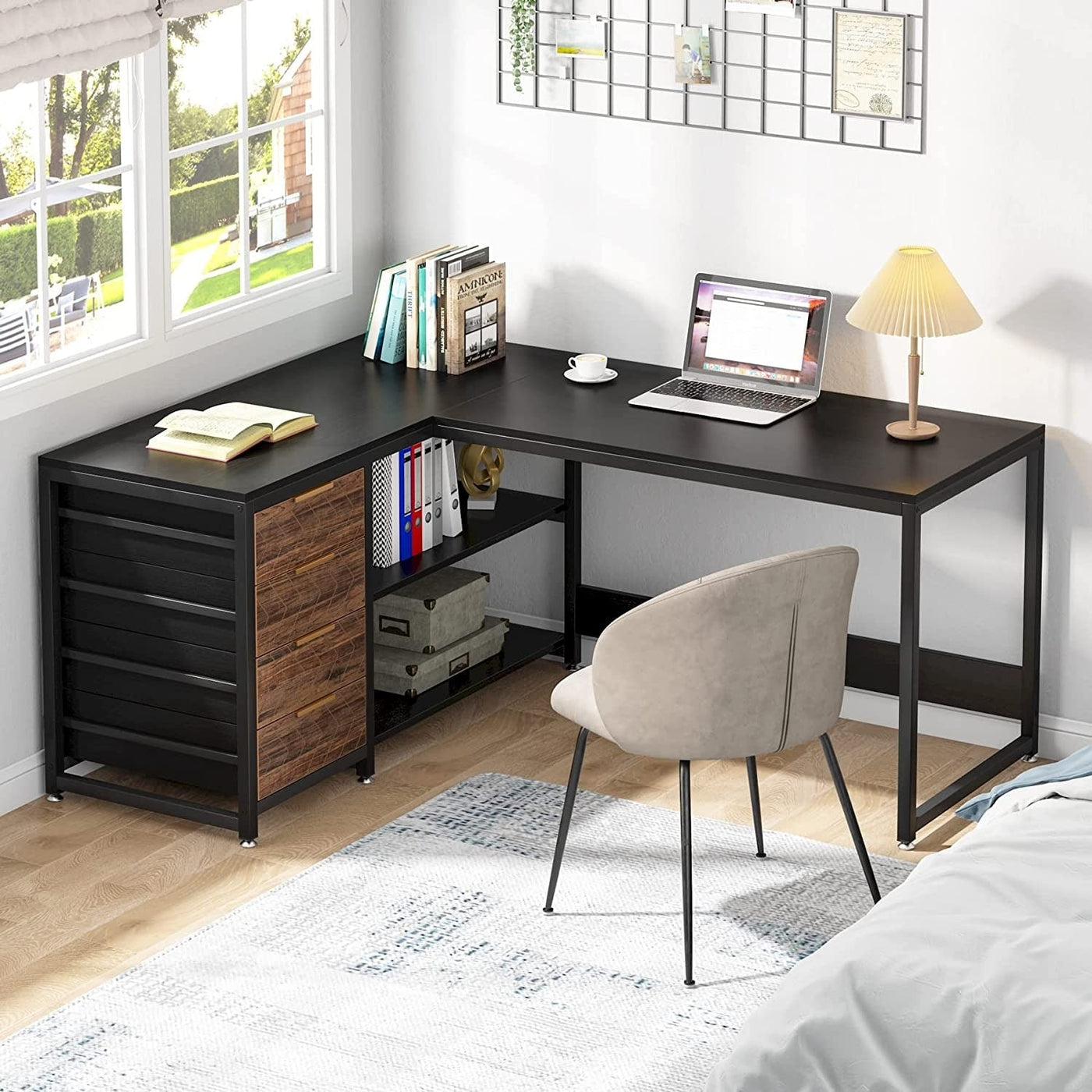 Reversible L-Shaped Office Desk Computer Desk Sturdy Writing Table Workstation