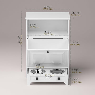 Roomfitters Dog Feeding Station with 2 Elevated Dog Bowls, Tilt Out Pet Feeding Cabinet Station
