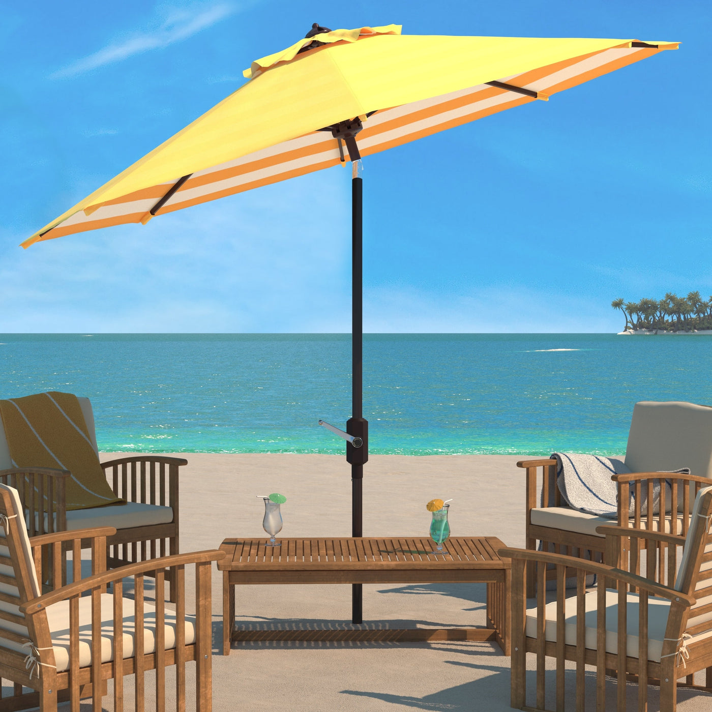 SAFAVIEH Hadire Inside Out Striped 9 Ft Crank Outdoor Umbrella