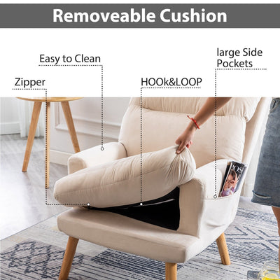 Soft Fabric Casual Living Room Armchair With Adjustable Backrest And Legs Stool