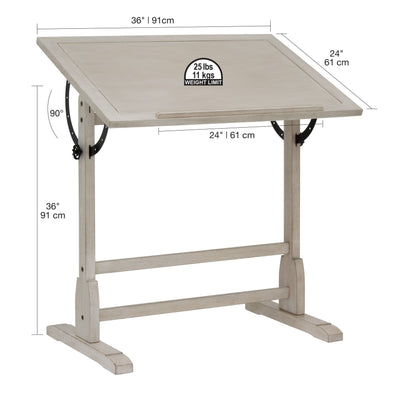 Studio Designs 36-inch Vintage Wood Drafting Table with Angle Adjustable Top for Drawing