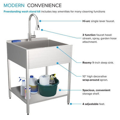 Transolid EWS-2422S 24-in W x 22-in D x 35-in H Stainless Steel Laundry Sink and Wash Stand - 24-in x 22-in