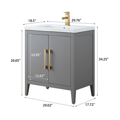 Vanity Art 20 or 24 or 30 Single Sink Bathroom Vanity Cabinet with Ceramic Top