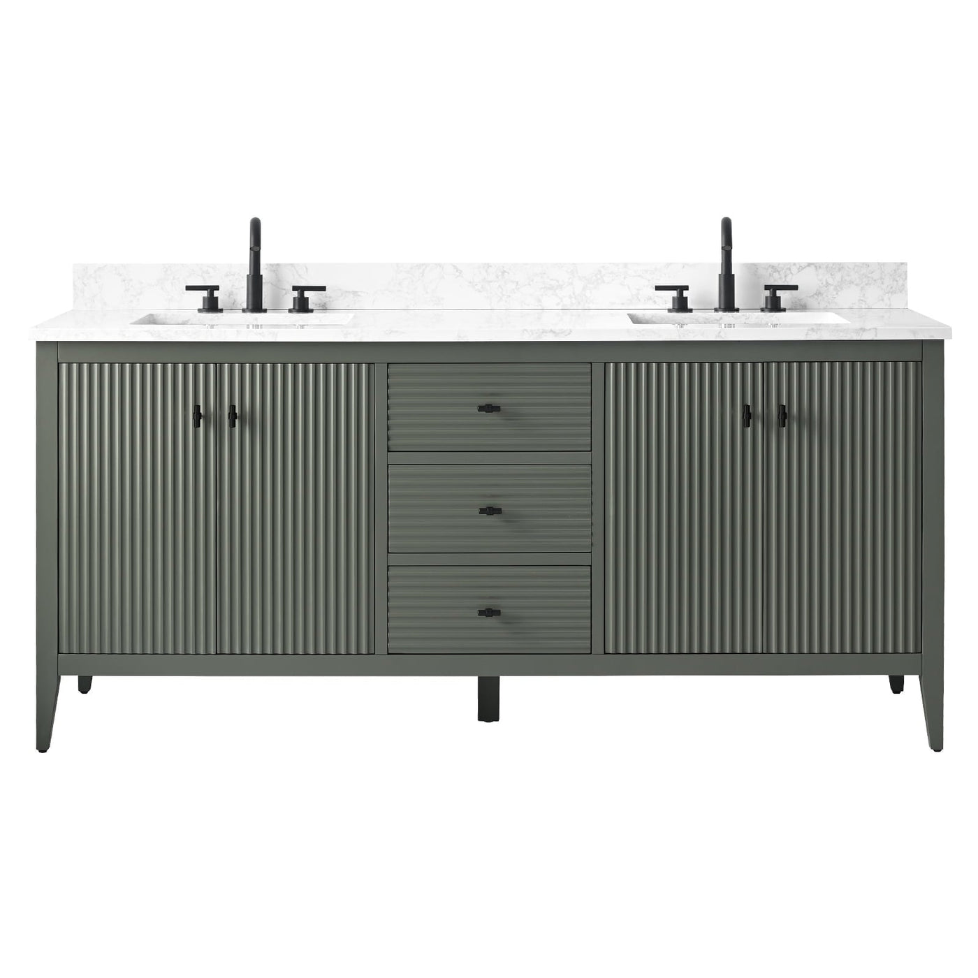 Vanity Art 72 Double Sink Bathroom Vanity Cabinet with Engineered Marble Top