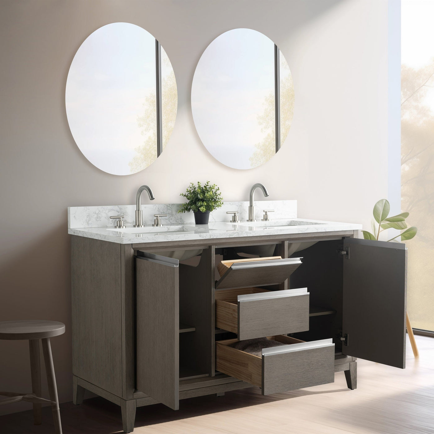 Vanity Art Bathroom Vanity with Ceramic Sink and Engineered Marble Top