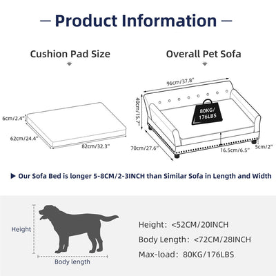 Velvet Tufted Couch Pet Bed Upholstered with Removable Cushion