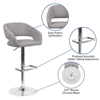 Modern Upholstered Adjustable-Height Barstool with Rounded Back